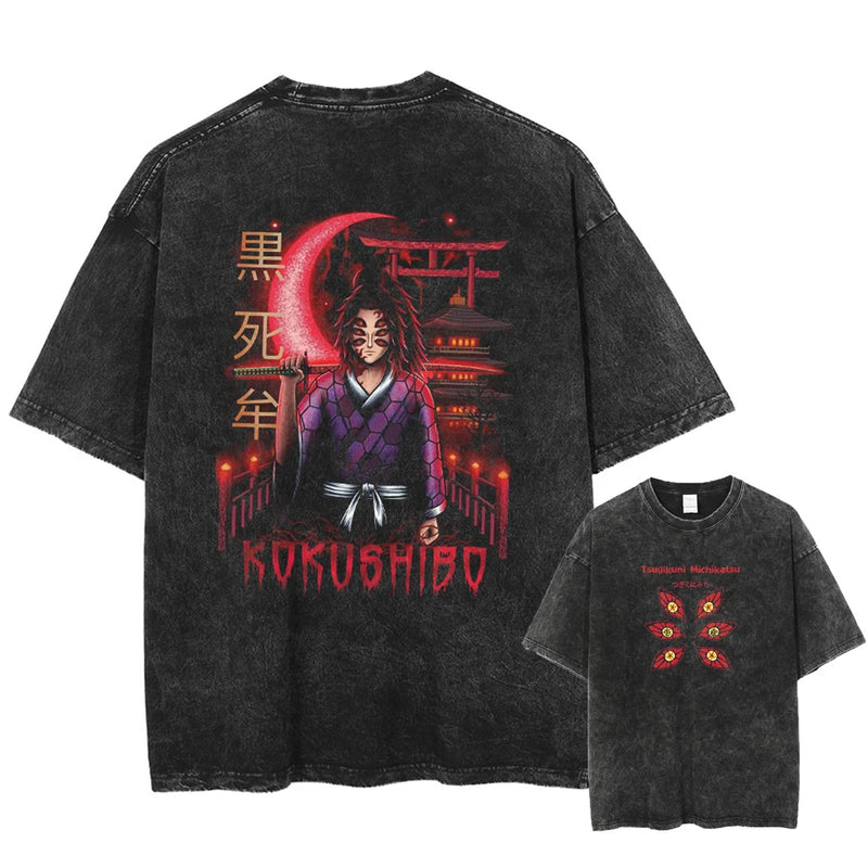 Camiseta Masculina Oversized Demon Slayer Rengoku Kyoujurou Estilo Harajuku Vintage