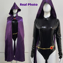 Raven Cosplay – Teen Titans Uniform Feminino com Capa Roxa e Cinto Decorado