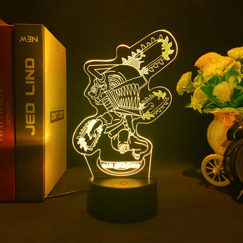 Luminária 3D LED Chainsaw Man – Denji, Power e Makima