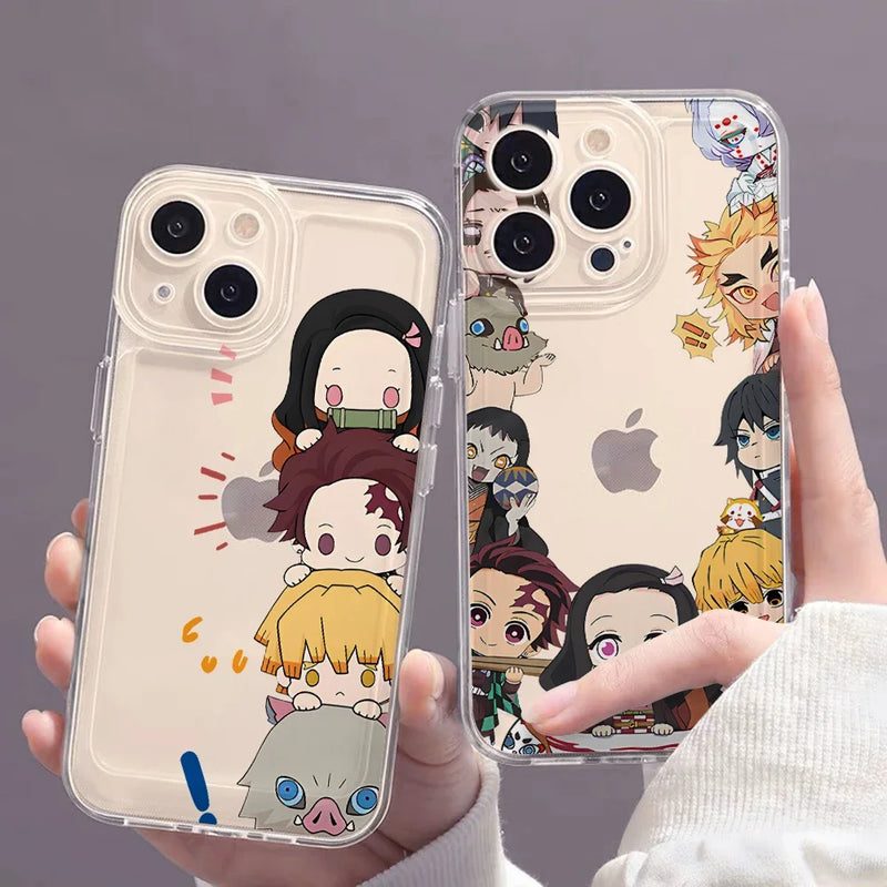 Case Demon Slayer Cute Edition – Transparente Premium para iPhone | TPU Flexível & Proteção