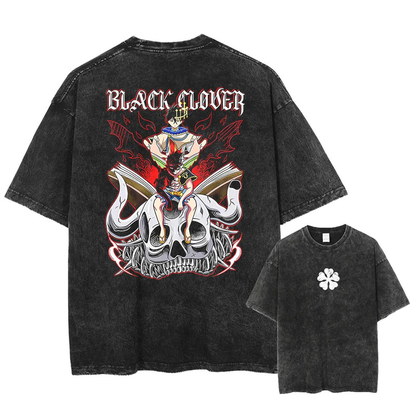 amiseta Oversized Black Clover Asta Estilo Streetwear Vintage Unissex