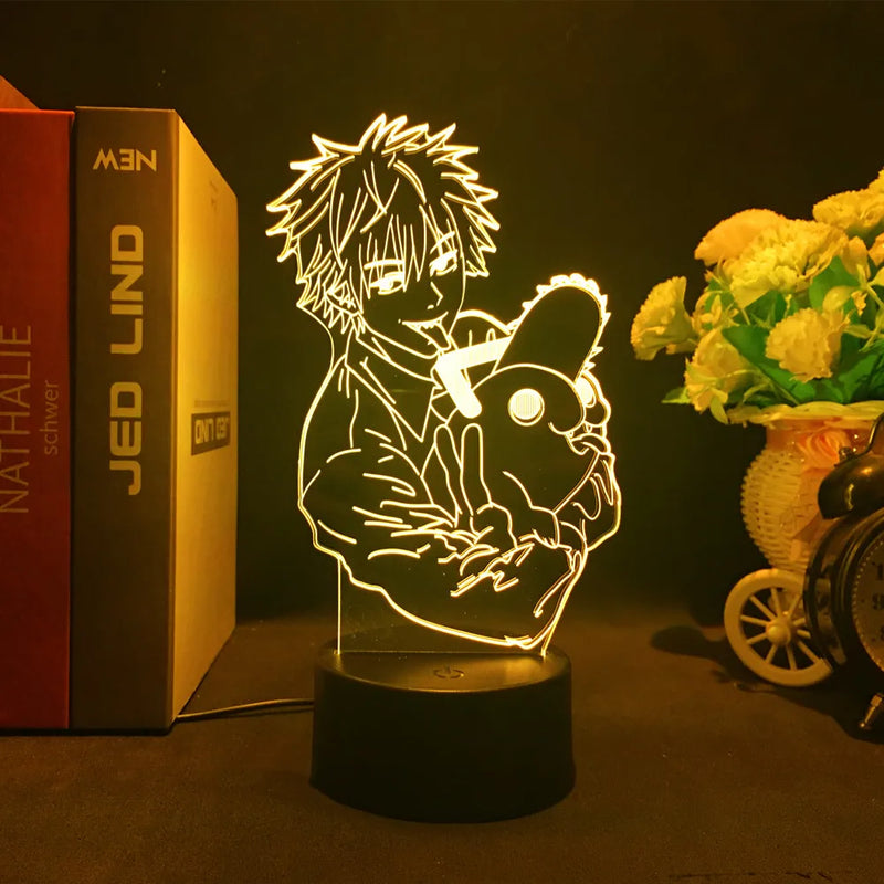 Luminária 3D LED Chainsaw Man – Denji, Power e Makima