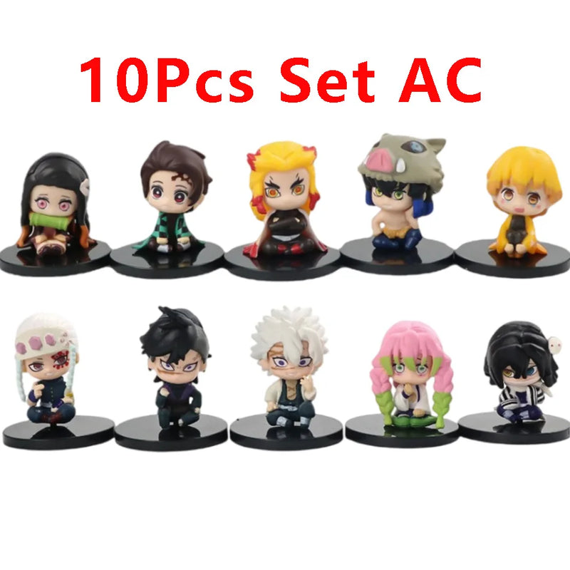 Demon Slayer Figure Set – 15pcs Q Version Sitting Figures, PVC Colecionável