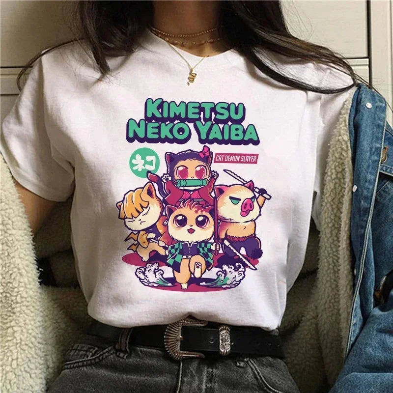 Camiseta Feminina Demon Slayer Nezuko & Tanjirou Estilo Manga Anime