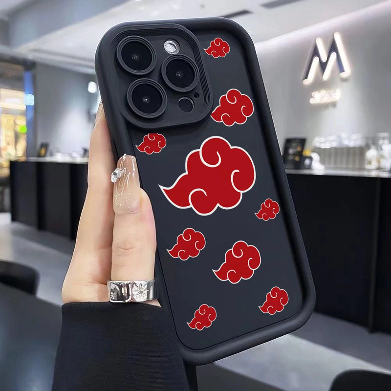 Case Akatsuki – Nuvem Vermelha Soft Shield para iPhone | Estilo Naruto & Proteção Antichoque
