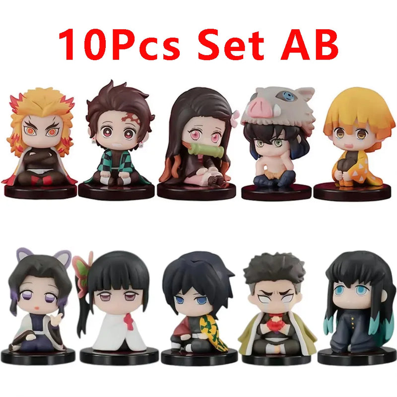 Demon Slayer Figure Set – 15pcs Q Version Sitting Figures, PVC Colecionável