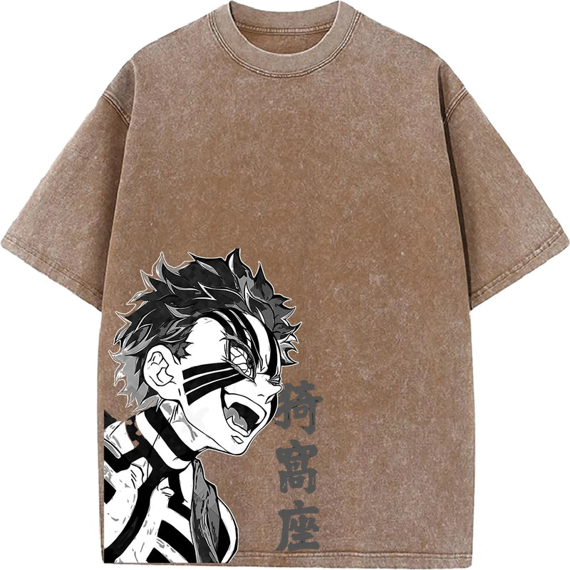 Camiseta Oversized Demon Slayer Akaza Estilo Vintage Manga Unissex