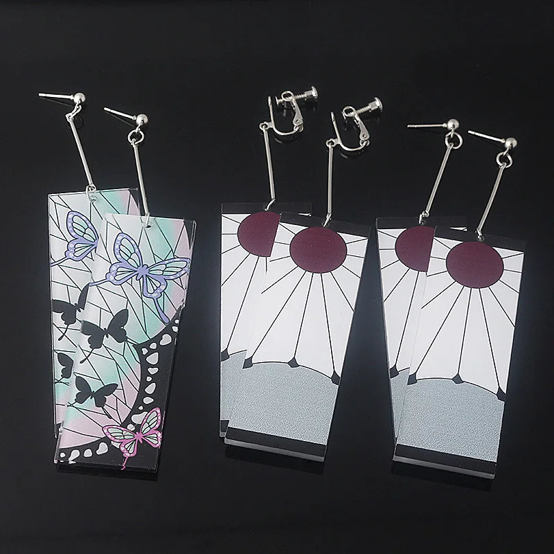 Brincos Demon Slayer Tanjiro & Shinobu – Pingente Borboleta Cosplay