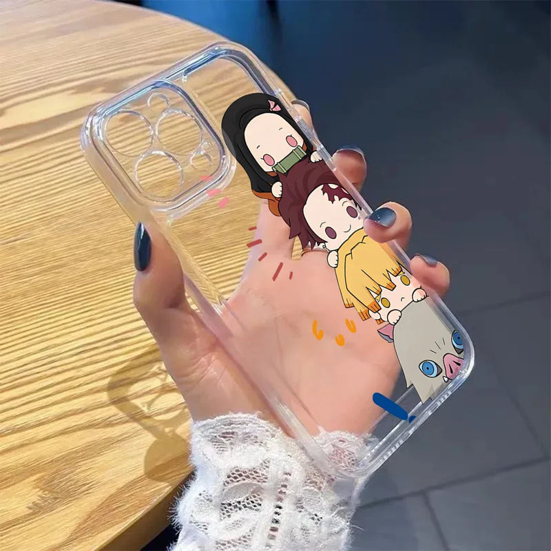 Case Demon Slayer Cute Edition – Transparente Premium para iPhone | TPU Flexível & Proteção