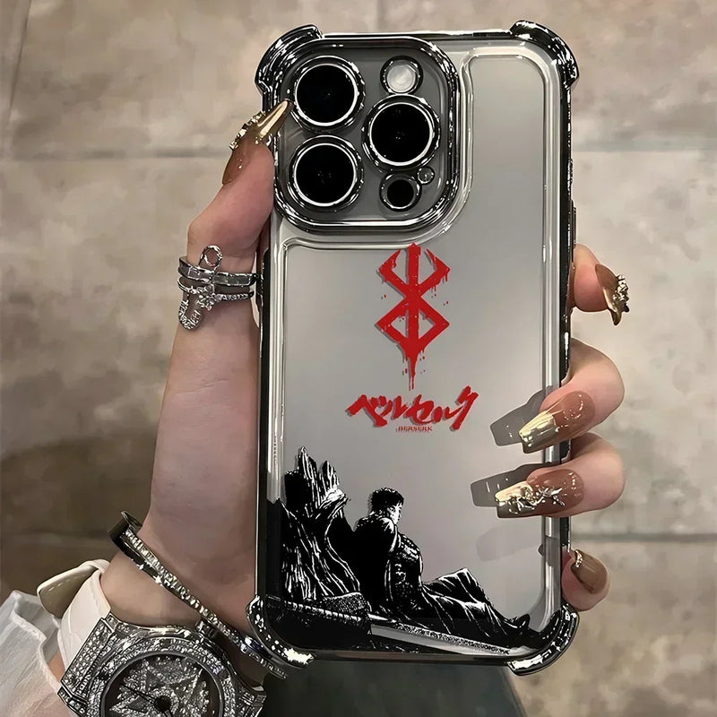 Case Berserk Guts – Anti-Impacto Airbag para iPhone | Acabamento Premium Plating & Estilo Anime