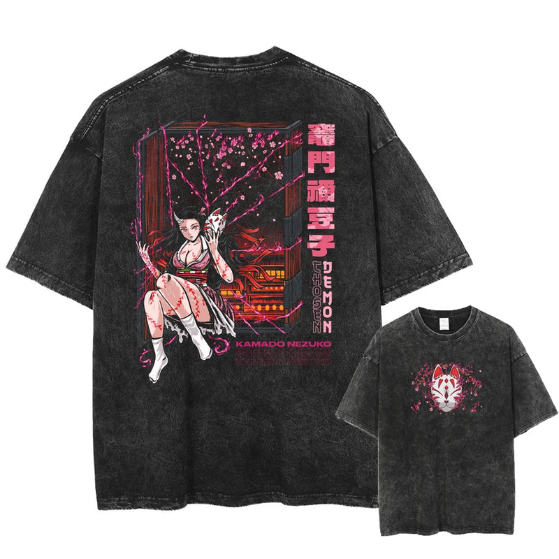 Camiseta Masculina Oversized Demon Slayer Rengoku Kyoujurou Estilo Harajuku Vintage