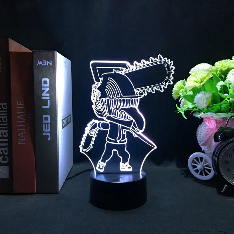 Luminária 3D LED Chainsaw Man – Denji, Power e Makima