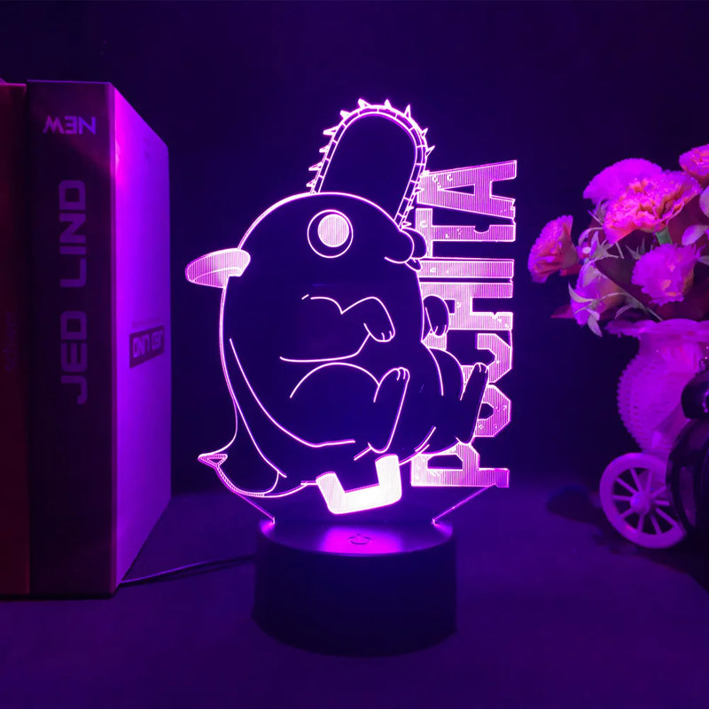 Luminária 3D LED Chainsaw Man – Denji, Power e Makima
