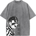 Camiseta Oversized Demon Slayer Akaza Estilo Vintage Manga Unissex