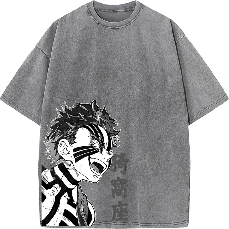 Camiseta Oversized Demon Slayer Akaza Estilo Vintage Manga Unissex