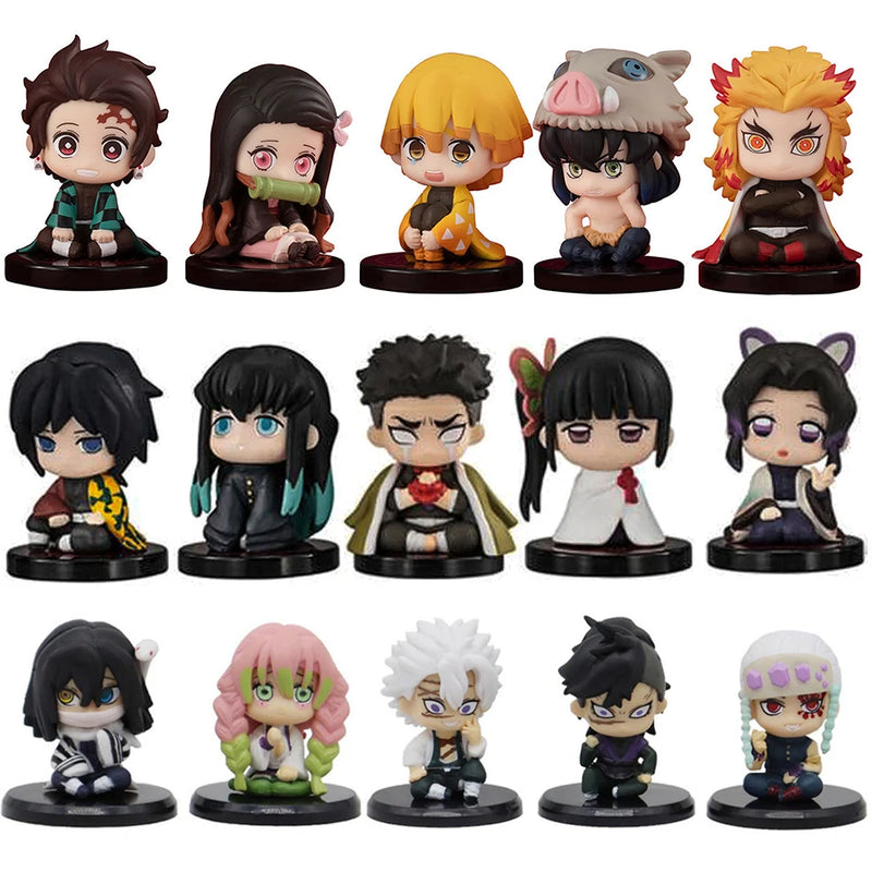 Demon Slayer Q Version 5pcs – Tanjiro, Inosuke, Zenitsu, Mini Figures Colecionáveis