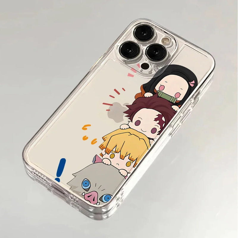 Case Demon Slayer Cute Edition – Transparente Premium para iPhone | TPU Flexível & Proteção