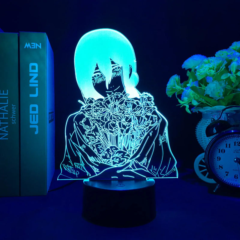 Luminária 3D LED Chainsaw Man – Denji, Power e Makima