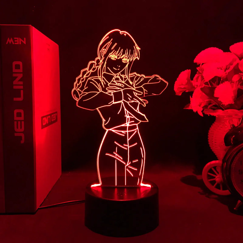 Luminária 3D LED Chainsaw Man – Denji, Power e Makima