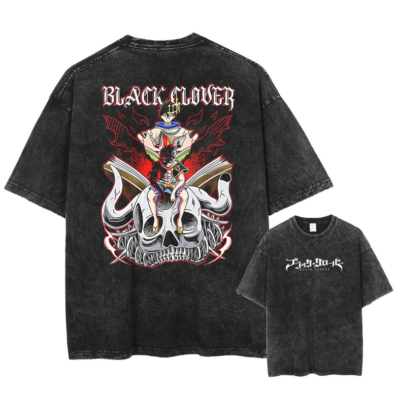 amiseta Oversized Black Clover Asta Estilo Streetwear Vintage Unissex