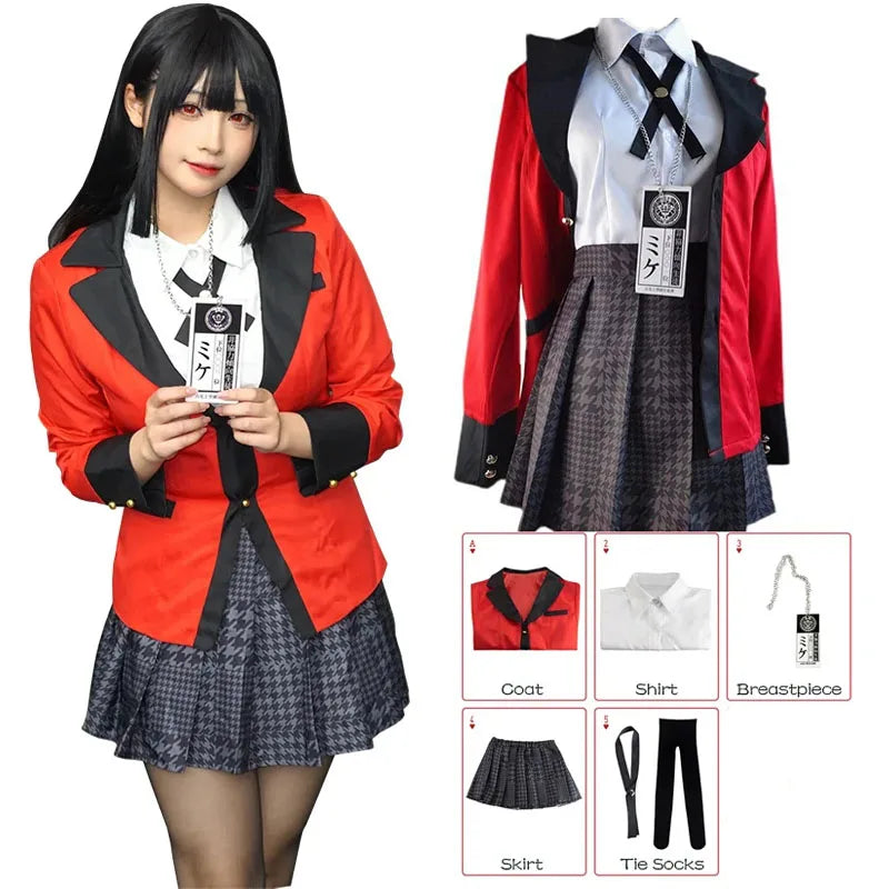 Cosplay Yumeko Jabami Kakegurui – Uniforme Escolar JK Feminino Completo | Fantasia Anime Halloween e Festas