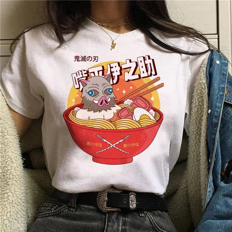 Camiseta Feminina Demon Slayer Nezuko & Tanjirou Estilo Manga Anime