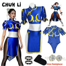 Street Fighter Chun-Li Cosplay Costume – Vestido Azul com Acessórios Feminino