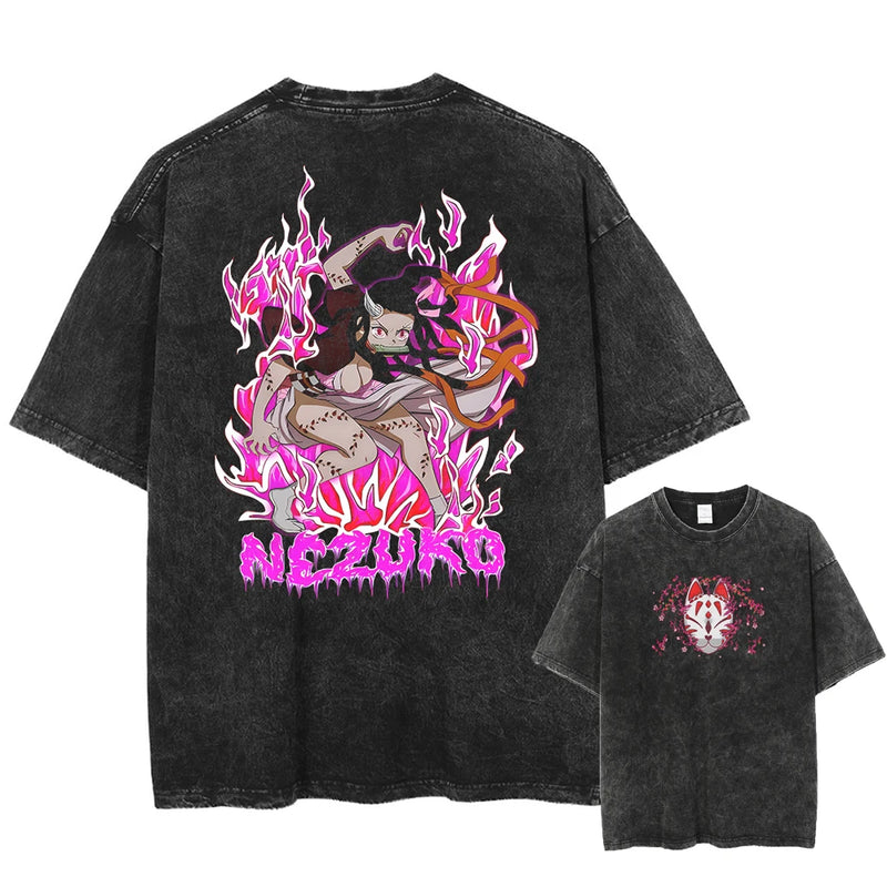 Camiseta Masculina Oversized Demon Slayer Rengoku Kyoujurou Estilo Harajuku Vintage