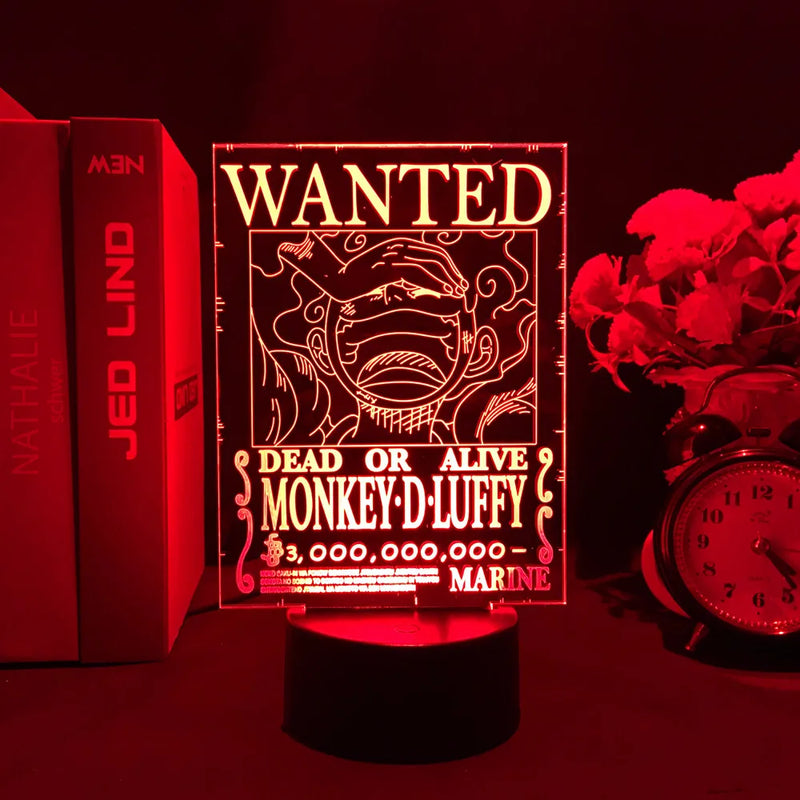 Luminária / Action Figure LED One Piece – Cartão Procurado Monkey D. Luffy