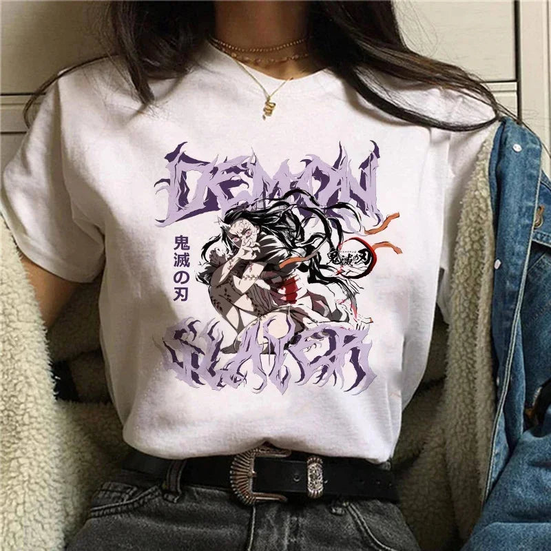 Camiseta Feminina Demon Slayer Nezuko & Tanjirou Estilo Manga Anime