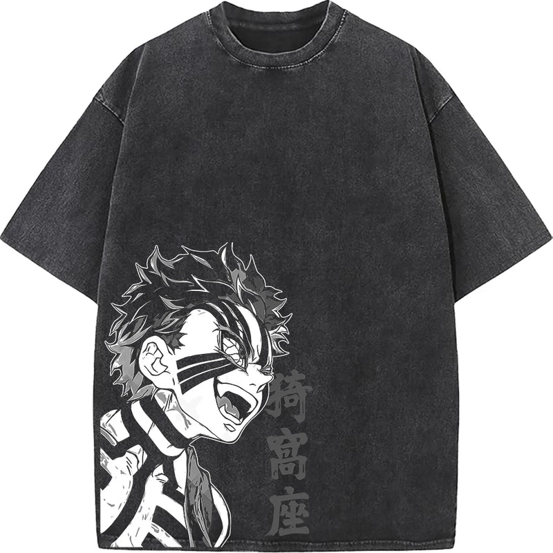 Camiseta Oversized Demon Slayer Akaza Estilo Vintage Manga Unissex