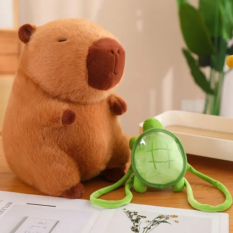 Cute Capybara Plush – Turtle Backpack, Strawberry Hat, Soft Stuffed Toy for Kids