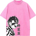 Camiseta Oversized Demon Slayer Akaza Estilo Vintage Manga Unissex