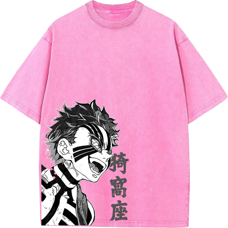 Camiseta Oversized Demon Slayer Akaza Estilo Vintage Manga Unissex