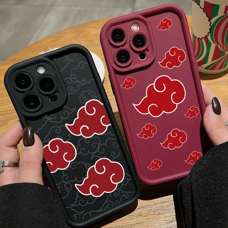 Case Akatsuki – Nuvem Vermelha Soft Shield para iPhone | Estilo Naruto & Proteção Antichoque