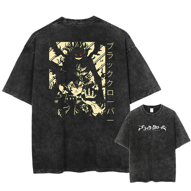 amiseta Oversized Black Clover Asta Estilo Streetwear Vintage Unissex