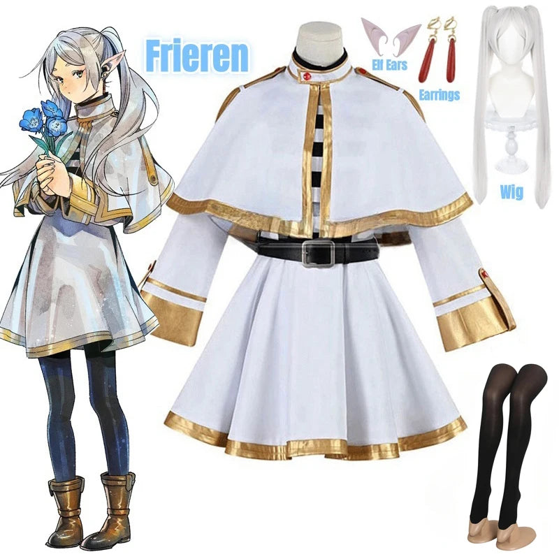 Cosplay Sousou no Frieren – Traje Completo da Maga Élfica Frieren + Acessórios