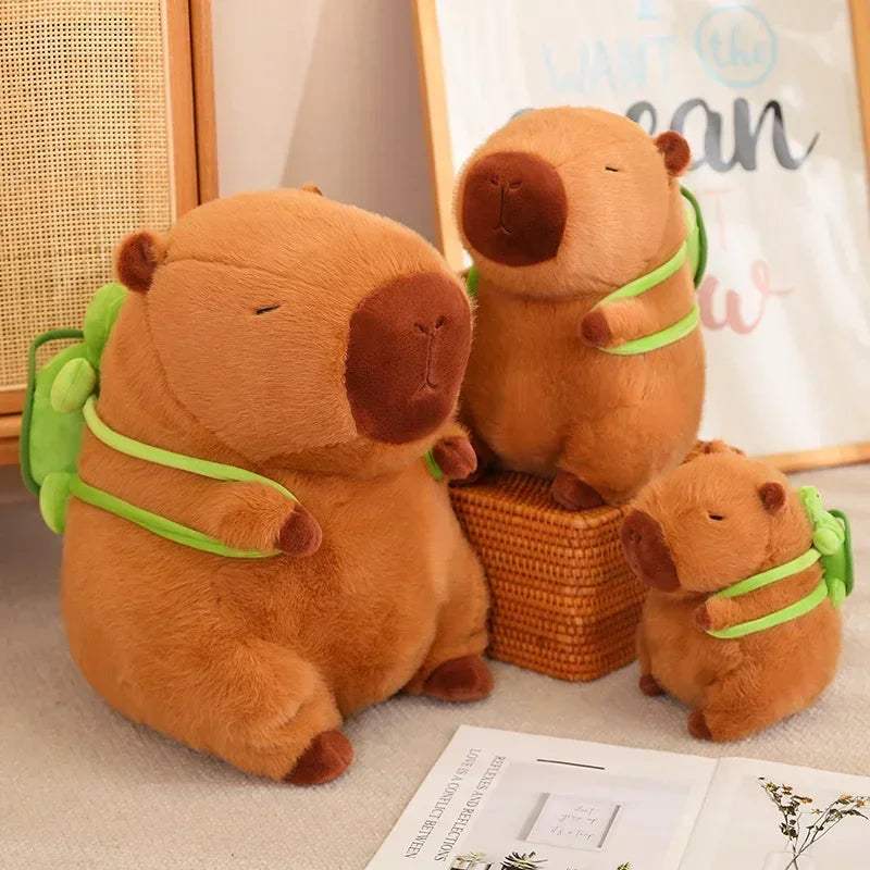 Cute Capybara Plush – Turtle Backpack, Strawberry Hat, Soft Stuffed Toy for Kids
