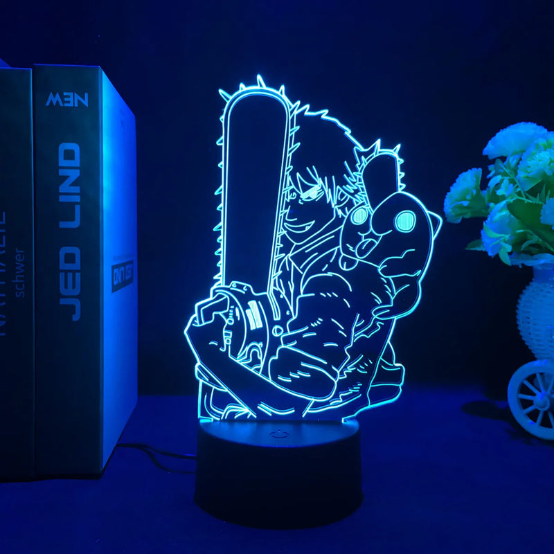 Luminária 3D LED Chainsaw Man – Denji, Power e Makima