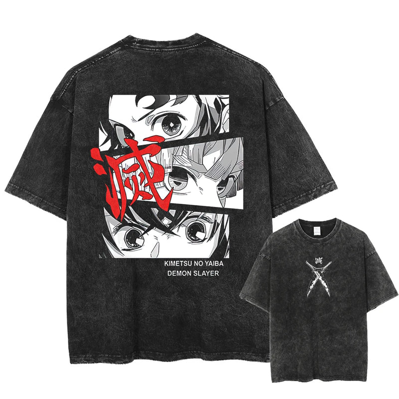 Camiseta Masculina Oversized Demon Slayer Rengoku Kyoujurou Estilo Harajuku Vintage