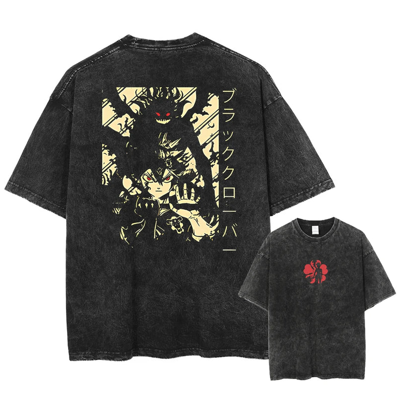 amiseta Oversized Black Clover Asta Estilo Streetwear Vintage Unissex