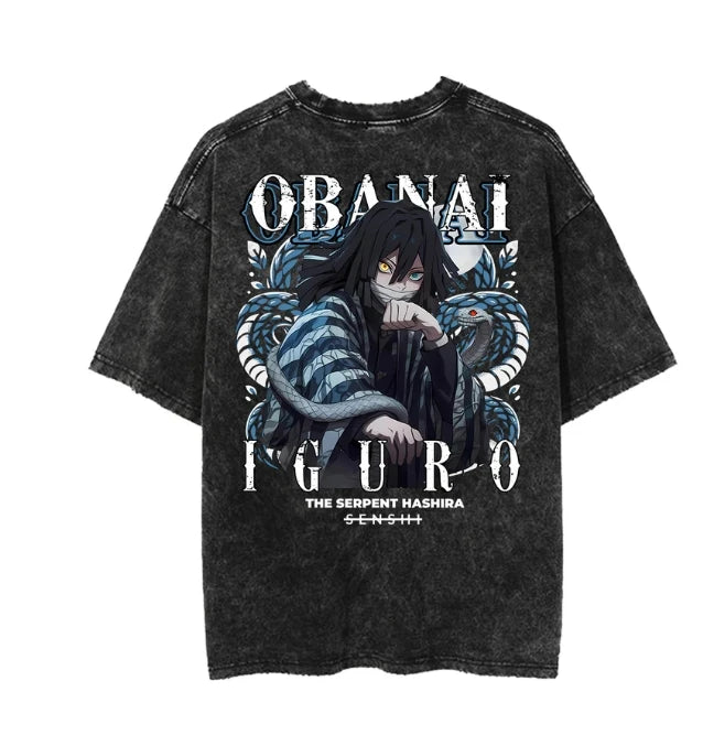 Camiseta Oversized Demon Slayer Iguro Obanai Estilo Vintage Streetwear Unissex