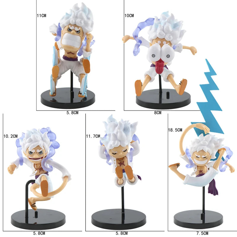 One Piece Figure – 5pcs Q Version GEAR5 Nika Luffy, PVC Colecionável