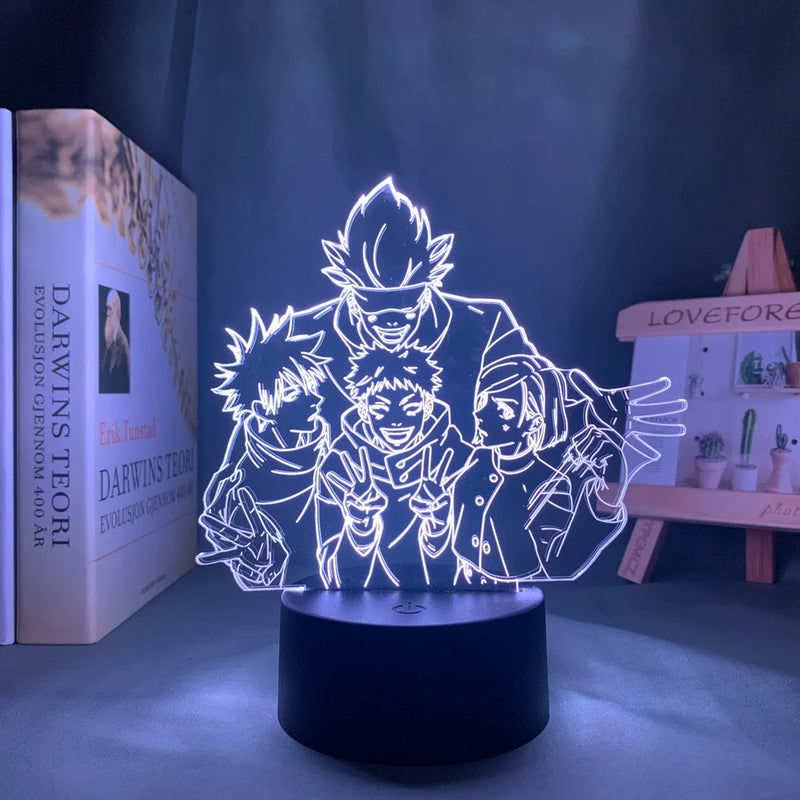 Luminária 3D LED Jujutsu Kaisen – Gojo, Itadori, Megumi & Toji