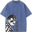 Camiseta Oversized Demon Slayer Akaza Estilo Vintage Manga Unissex