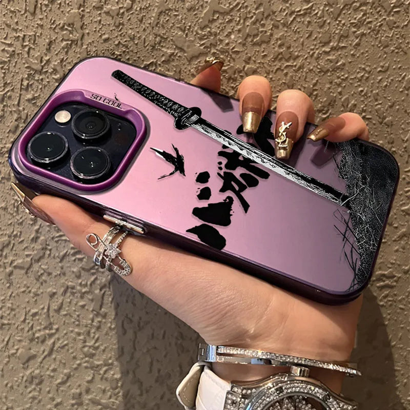 Vagabond Samurai – Capa Premium Anime para iPhone SE4/16E/16/15/14/13/12/11 Pro Max | Plating Matte Antiderrapante