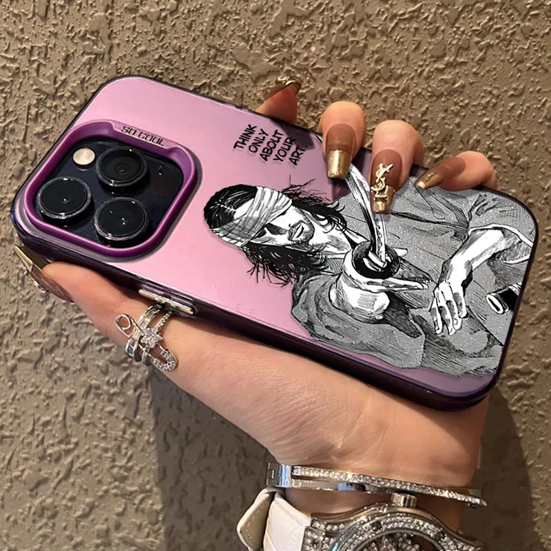 Vagabond Samurai – Capa Premium Anime para iPhone SE4/16E/16/15/14/13/12/11 Pro Max | Plating Matte Antiderrapante