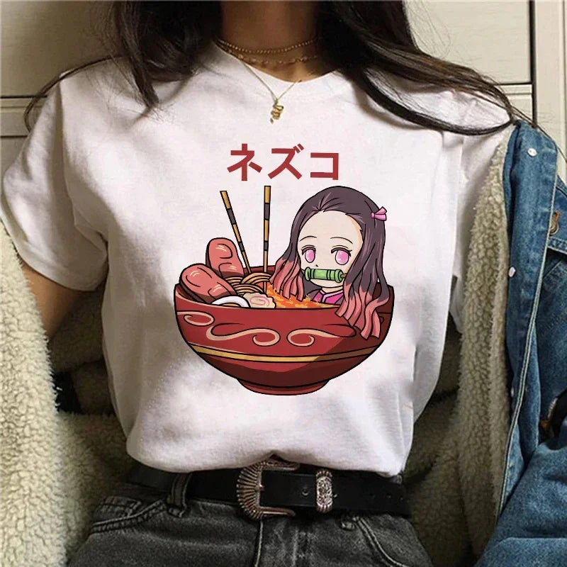 Camiseta Feminina Demon Slayer Nezuko & Tanjirou Estilo Manga Anime