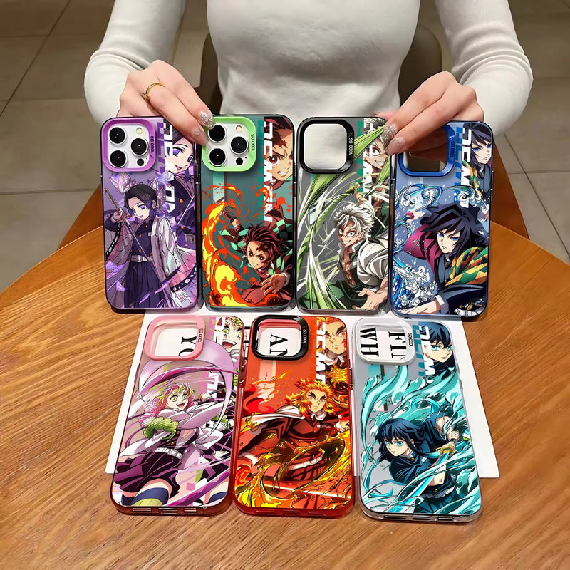 Case Demon Slayer – Silicone Matte Shockproof para iPhone | Estilo Anime & Proteção Reforçada