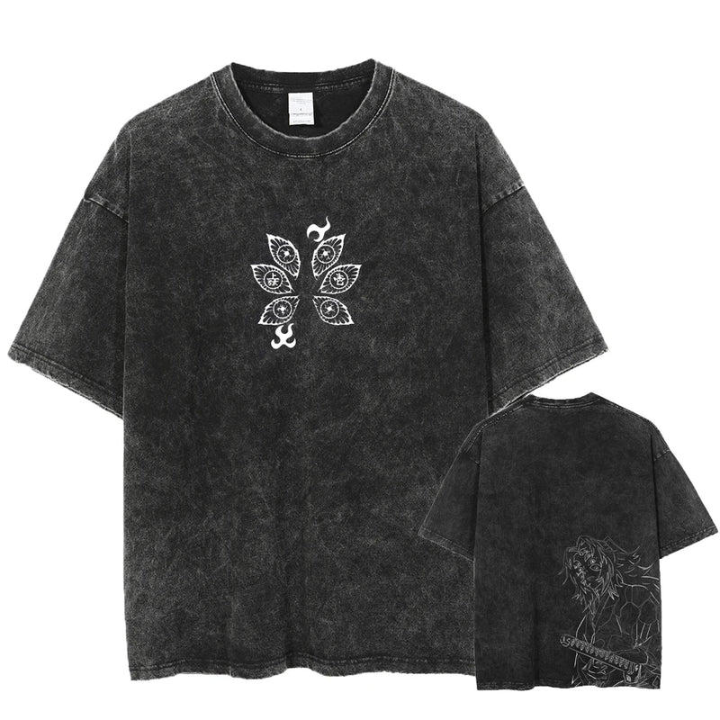 Camiseta Oversized Demon Slayer Kokushibo Estilo Harajuku Vintage Unissex